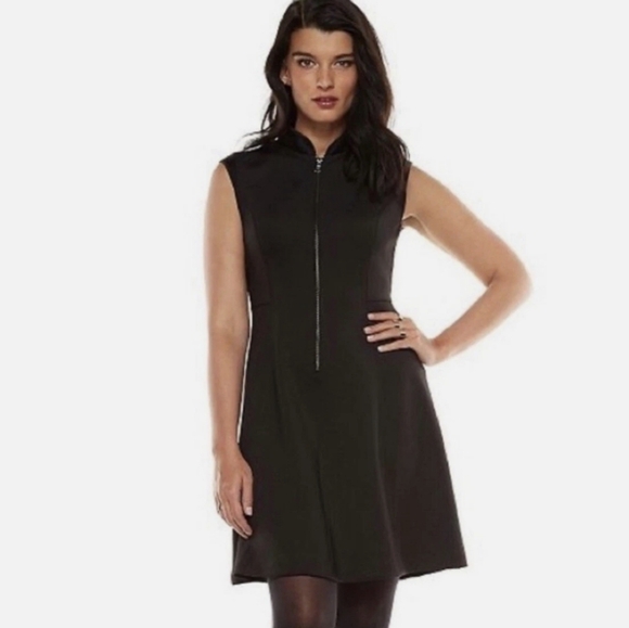 Elie Tahari Fit & Flare Dress Women’s Black Front Zip Classic Sleeveless Size 8 - Picture 1 of 8